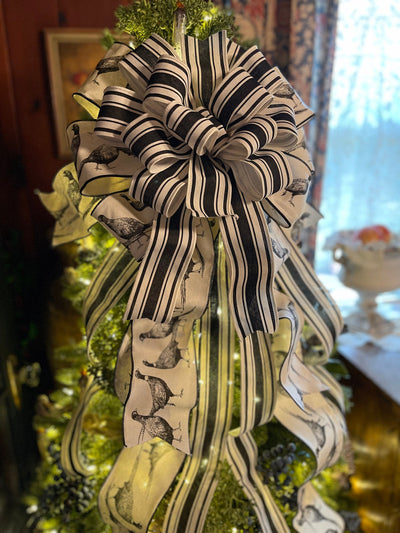 The Chauncey Black & White Christmas Tree Topper Bow