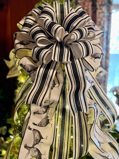 The Chauncey Black & White Christmas Tree Topper Bow