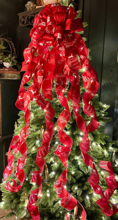 The Cupid Red & White Snowflake Christmas Tree Topper Bow