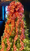 The Annie Red Tan & Green Country Christmas Tree Topper Bow