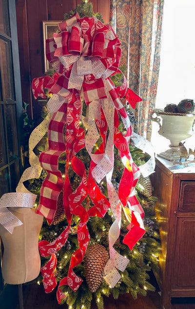 The Ruby Red Silver & White XL Christmas Tree Topper Bow