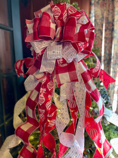 The Ruby Red Silver & White XL Christmas Tree Topper Bow