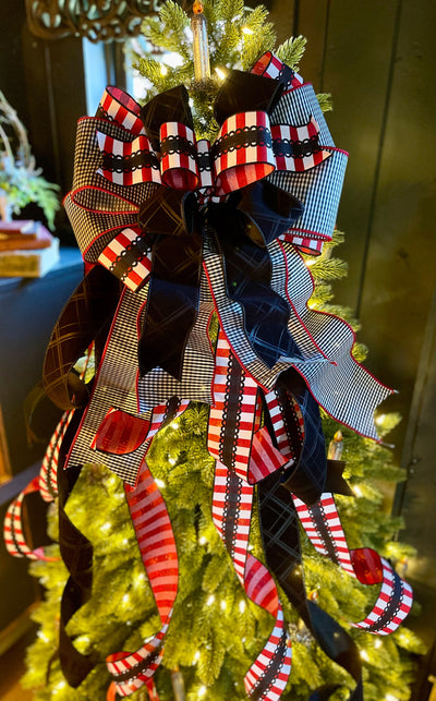 The Natasha Black Red & White Christmas Tree Topper Bow