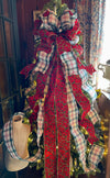The Ophelia Red Green & Cream Plaid Christmas Tree Topper Bow