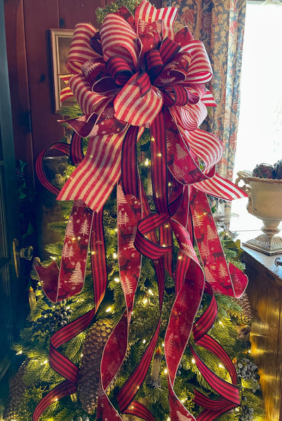 The Aubrey Cranberry Red & Black Christmas Tree Topper Bow