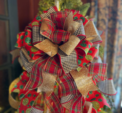 The Lexi Red Gold & Green XL Christmas Tree Topper Bow