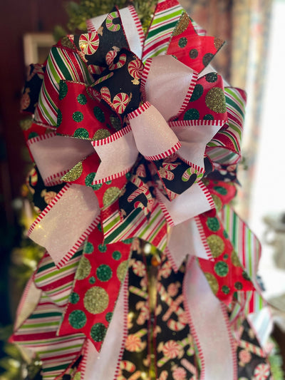 The Betsy Red Black Green & White Christmas Tree Topper Bow