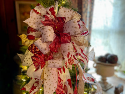 The Marietta Red White & Gold Christmas Tree Topper Bow