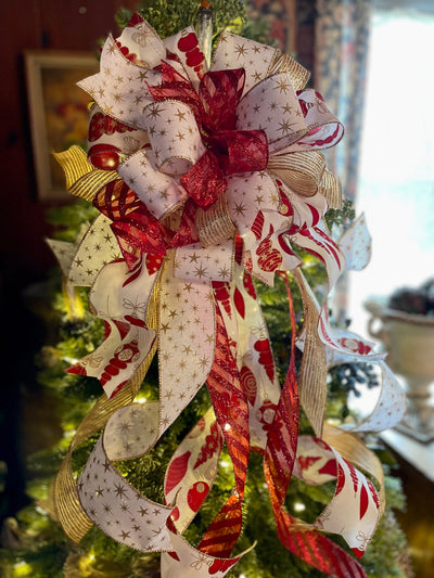 The Marietta Red White & Gold Christmas Tree Topper Bow