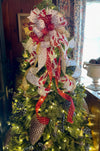 The Marietta Red White & Gold Christmas Tree Topper Bow