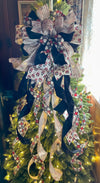 The Laurent Black Red & Beige Christmas Tree Topper Bow