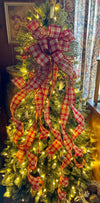 The Fannie Red Tan & Green Country Christmas Tree Topper Bow