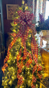 The Fannie Red Tan & Green Country Christmas Tree Topper Bow