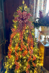 The Fannie Red Tan & Green Country Christmas Tree Topper Bow