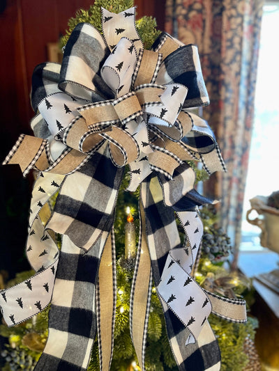 The Tonya White & Black Christmas Tree Topper Bow