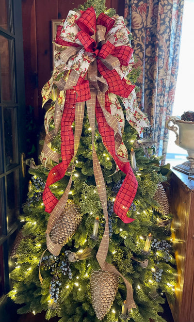 The Donna Red & Green Christmas Tree Topper Bow