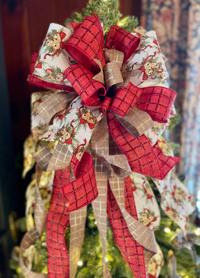The Donna Red & Green Christmas Tree Topper Bow