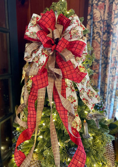 The Donna Red & Green Christmas Tree Topper Bow