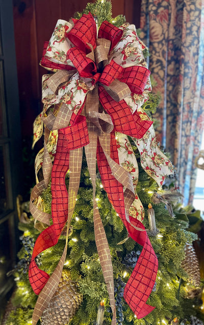 The Donna Red & Green Christmas Tree Topper Bow