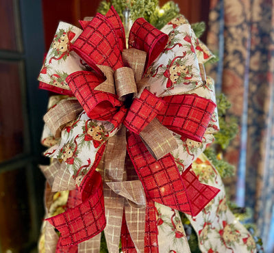 The Donna Red & Green Christmas Tree Topper Bow