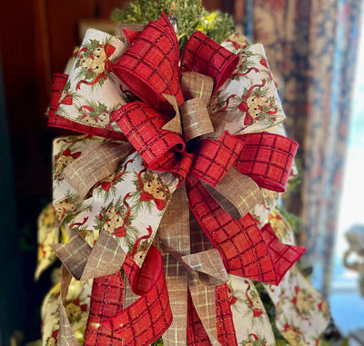 The Donna Red & Green Christmas Tree Topper Bow