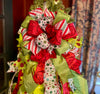 The Betty Lou Red Pink & Lime Green Whimsical Christmas Tree Topper Bow