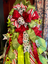 The Betty Lou Red Pink & Lime Green Whimsical Christmas Tree Topper Bow