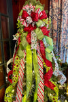 The Betty Lou Red Pink & Lime Green Whimsical Christmas Tree Topper Bow