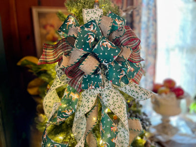 The Bambi Burgundy Green & White Christmas Tree Topper Bow