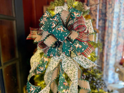 The Bambi Burgundy Green & White Christmas Tree Topper Bow