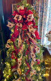 The Brooke Red Black & Tan Christmas Tree Topper Bow