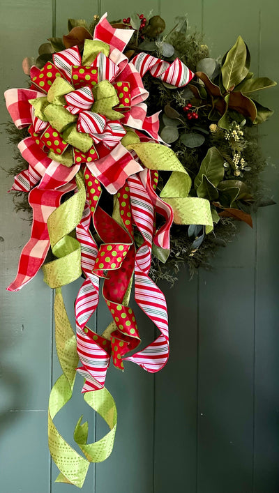 The Melinda red lime green Christmas Tree Topper Bow