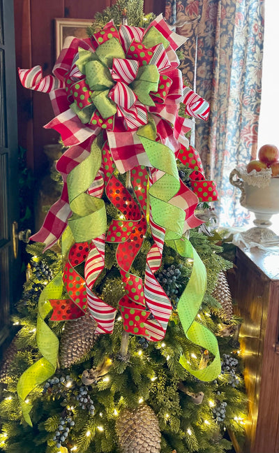 The Melinda red lime green Christmas Tree Topper Bow