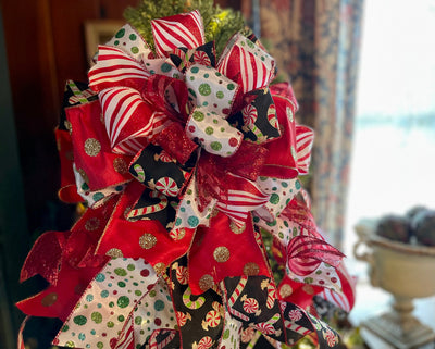 The Bonnie Red Black Green & White Christmas Tree Topper Bow