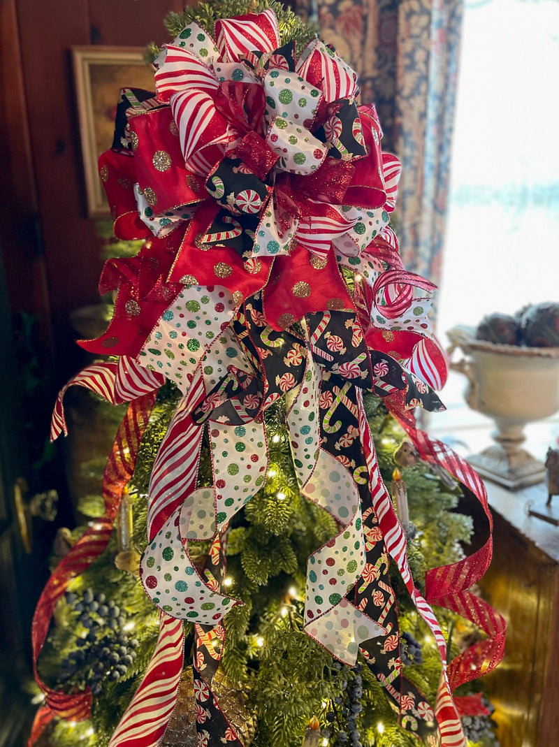 The Bonnie Red Black Green & White Christmas Tree Topper Bow