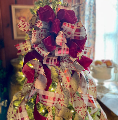 The Carmella Burgundy Velvet Christmas Tree Topper Bow