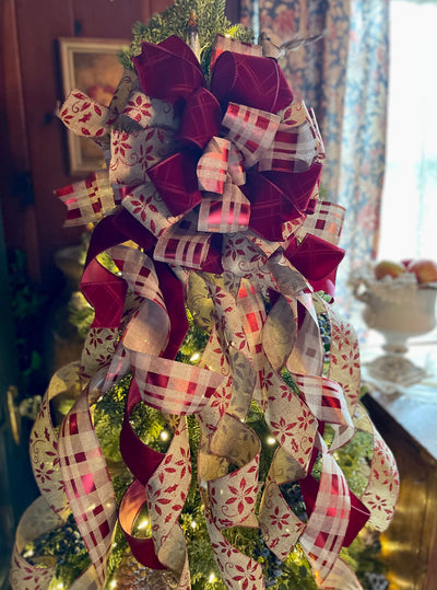 The Carmella Burgundy Velvet Christmas Tree Topper Bow