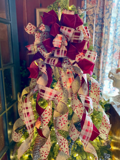 The Carmella Burgundy Velvet Christmas Tree Topper Bow