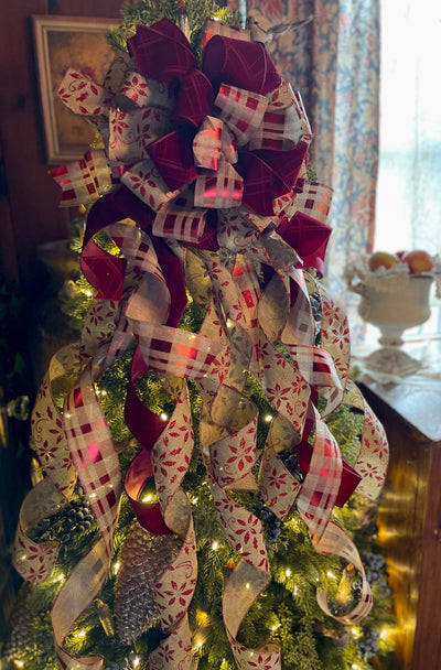The Carmella Burgundy Velvet Christmas Tree Topper Bow