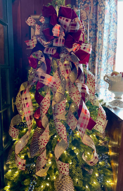 The Carmella Burgundy Velvet Christmas Tree Topper Bow