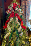 The Erin Red Green & White Christmas Tree Topper Bow