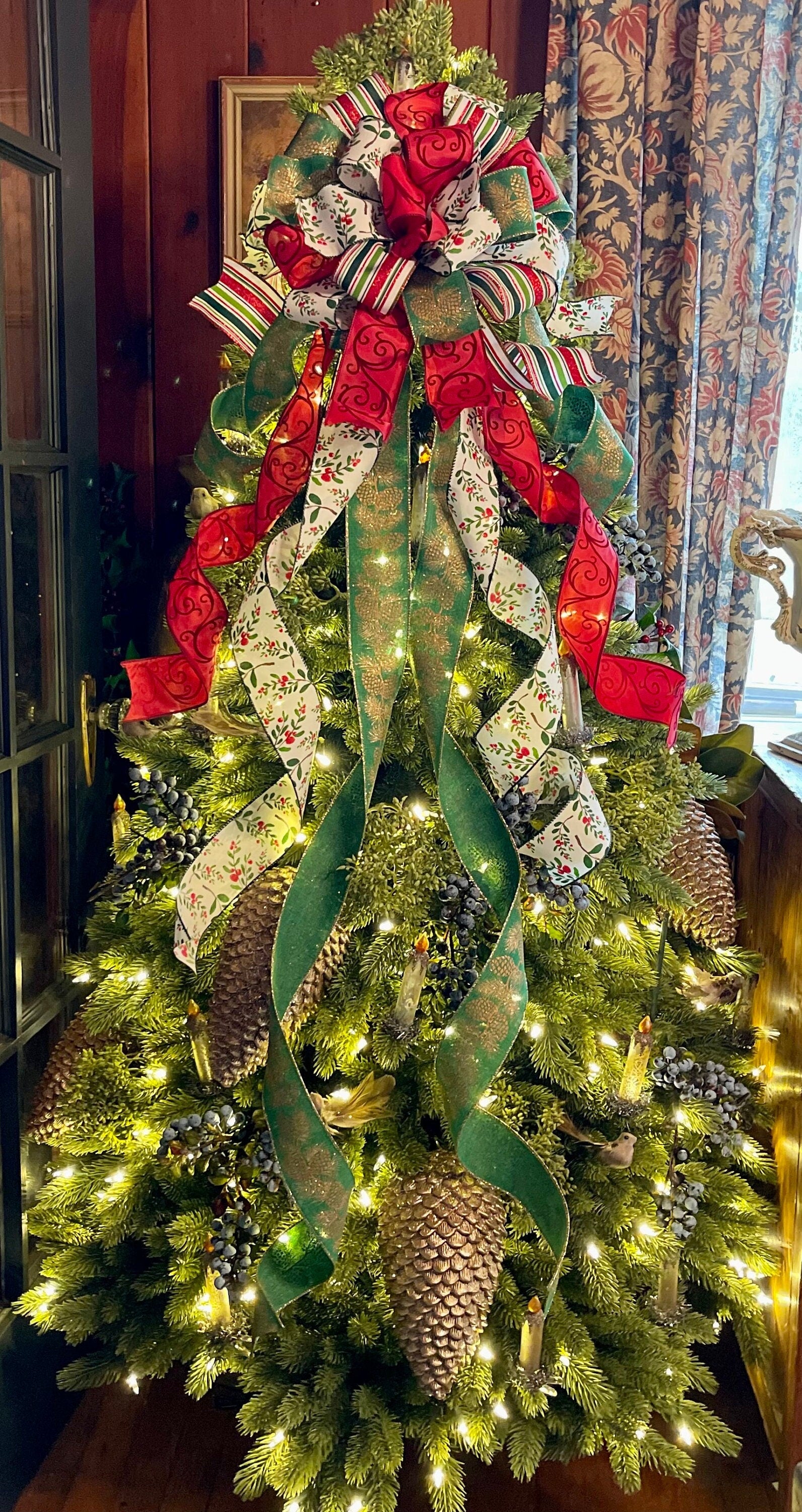 The Erin Red Green & White Christmas Tree Topper Bow