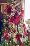 The Ava Red Green & White Christmas Tree Topper Bow