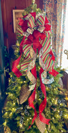 The Ava Red Green & White Christmas Tree Topper Bow