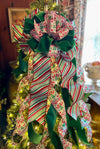 The Greta Red Green & White Christmas Tree Topper Bow