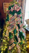 The Greta Red Green & White Christmas Tree Topper Bow