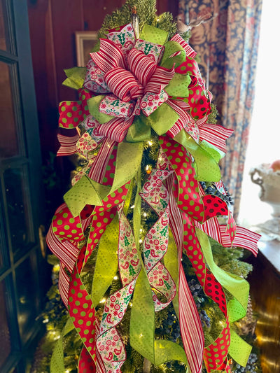 The Sicilia Red Green & White Christmas Tree Topper Bow