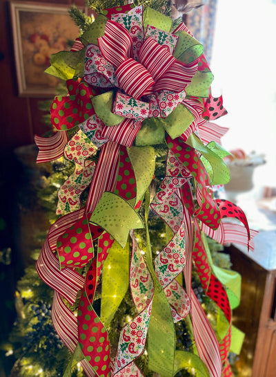 The Sicilia Red Green & White Christmas Tree Topper Bow