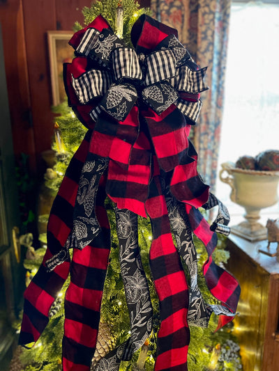 The Karen Red Black & White Check Christmas Tree Topper Bow