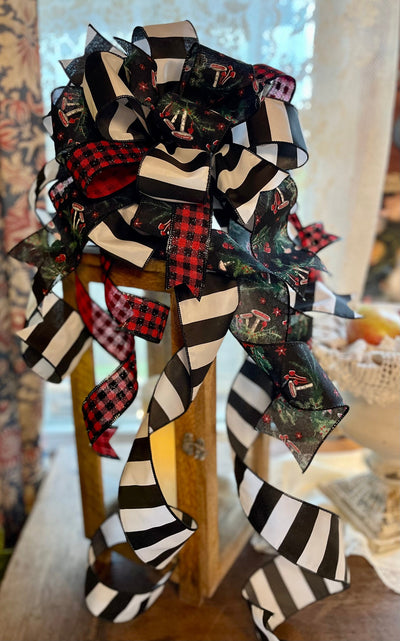 The Amanita Cranberry Red Black & White Christmas Tree Bow